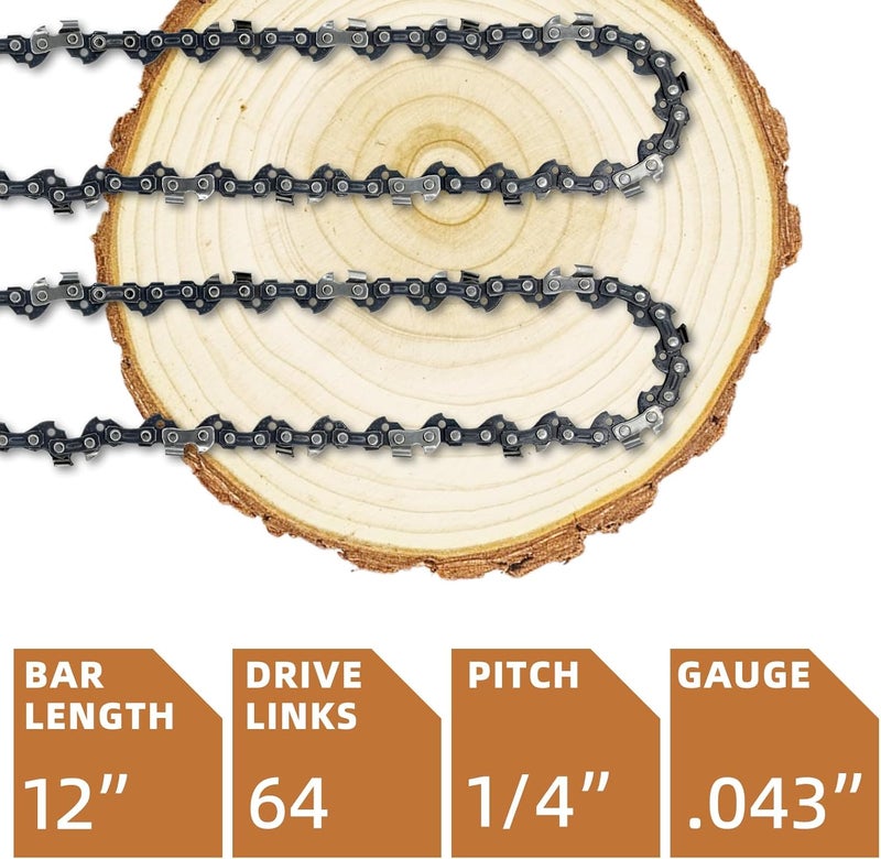 Fifchall 2 Pack 12 Inch Chainsaw Chain 1/4"LP Pitch .043" Gauge 64 Drive Links, Replacement Pole Saw Chain 12 inch Chainsaw Chains Fits for Stihl MSA120 C-B MSA140 C-B and More - Image 2